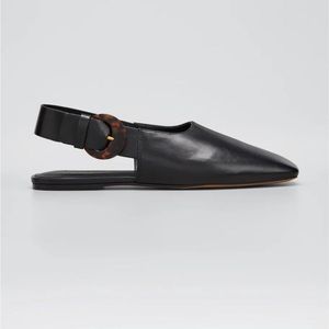 Vince Cadot Black Leather slingback flats with tortoise shell buckles